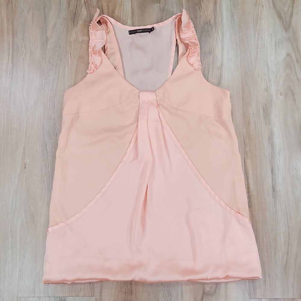 🔺️Hazel Peach Satin Ruffled Racerback Bubble Hem Sleeveless Top Small